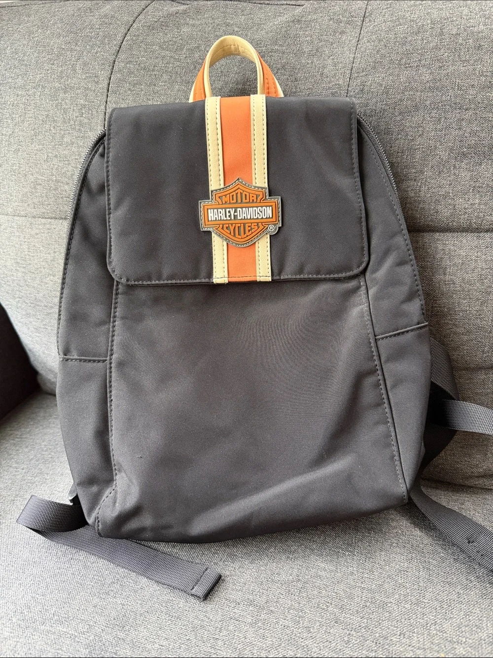 Harley-Davidson Black & Orange Nylon Mini Backpack Lightweight Motorcycle Bag